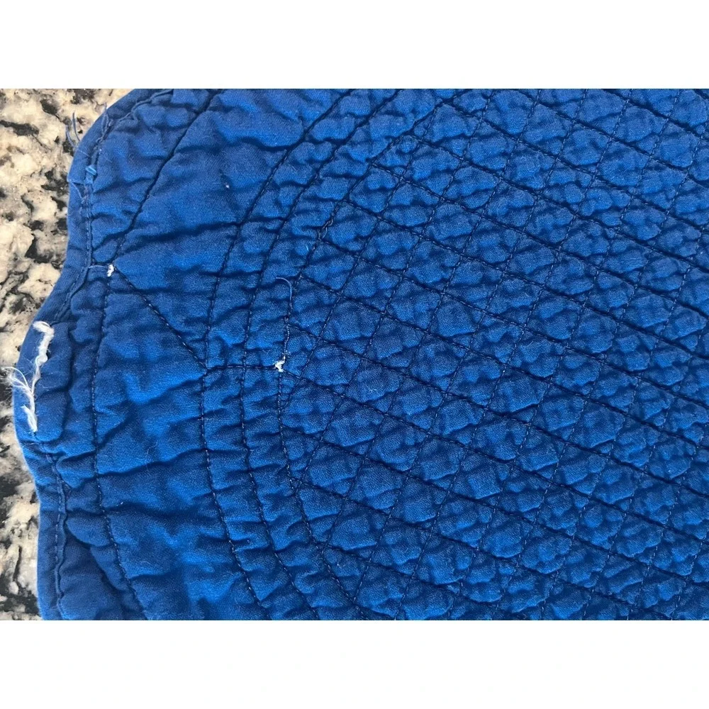 Floral Quilted Round Placemats Set of 3 Reversible Scalloped Blue (0923)